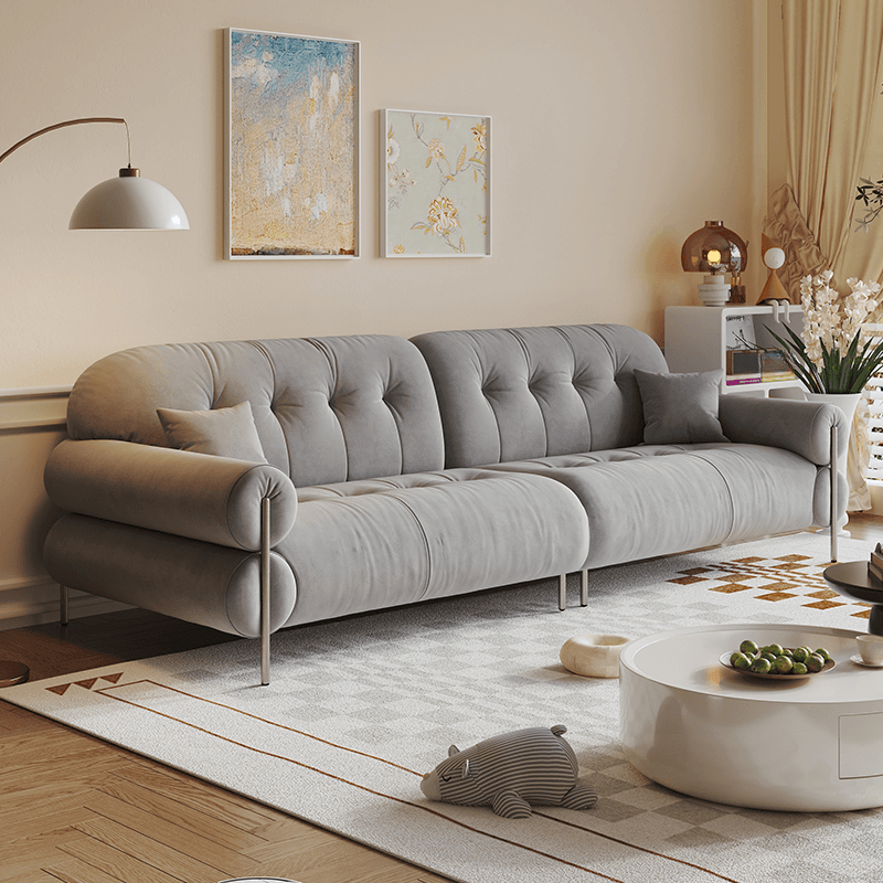 Tear Resistant Standard Sofa with Pu/Flannel Upholstery in Grey/Auburn/Ivory thumbnail 10