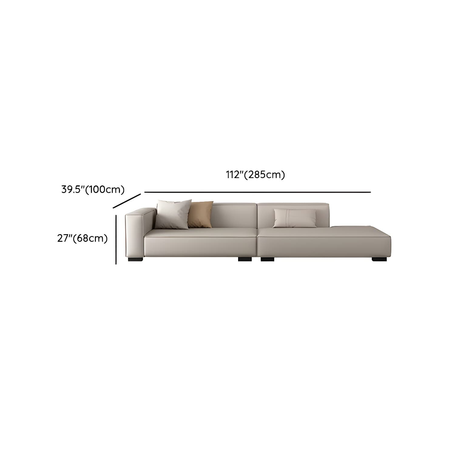 Modern Gray Faux Leather Sofa Chaise with Square Arms and Pine Wood Legs thumbnail 17