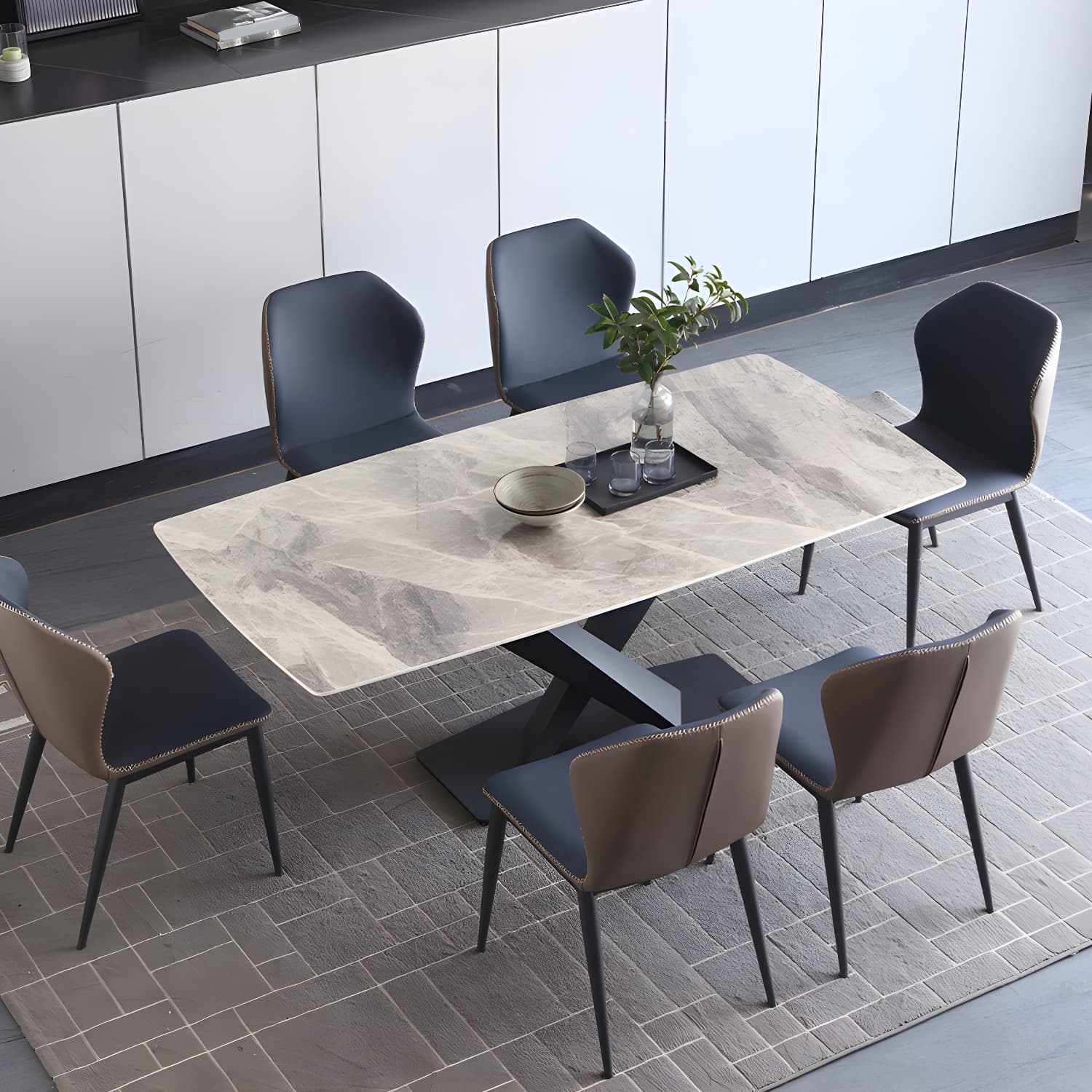 Modern Sintered Stone Top Dining Set Rectangular 1/4/5/7 Pieces Dining Area Table Set thumbnail 1