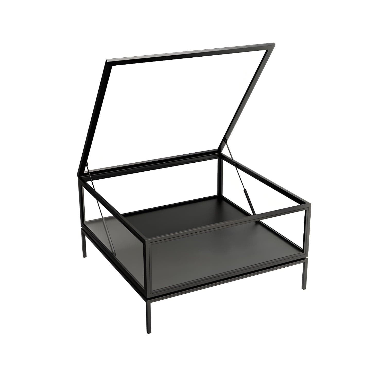 Rectangle Glass Top Coffee Cocktail Table Tranparent Contemporary with Metal Base thumbnail 1