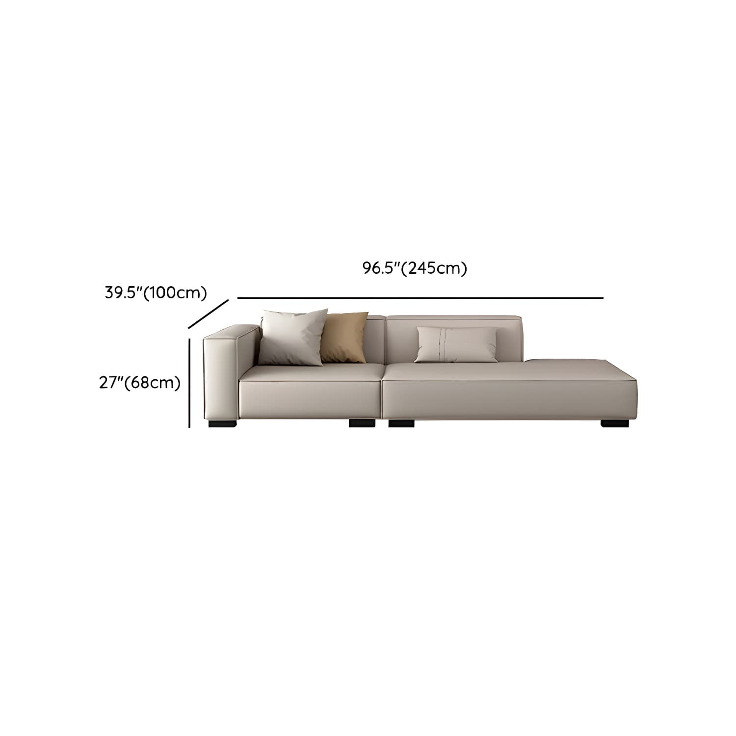 Modern Gray Faux Leather Sofa Chaise with Square Arms and Pine Wood Legs thumbnail 16