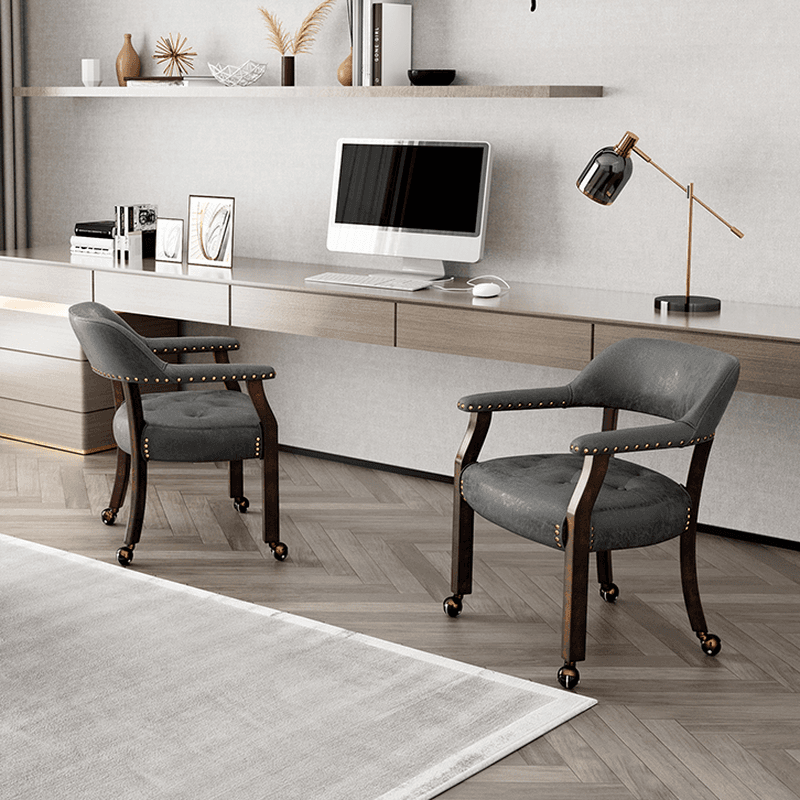 Sturdy Dining Room Arm Chair with Rollers, Decorative Nailhead, and Outlined Frame thumbnail 12