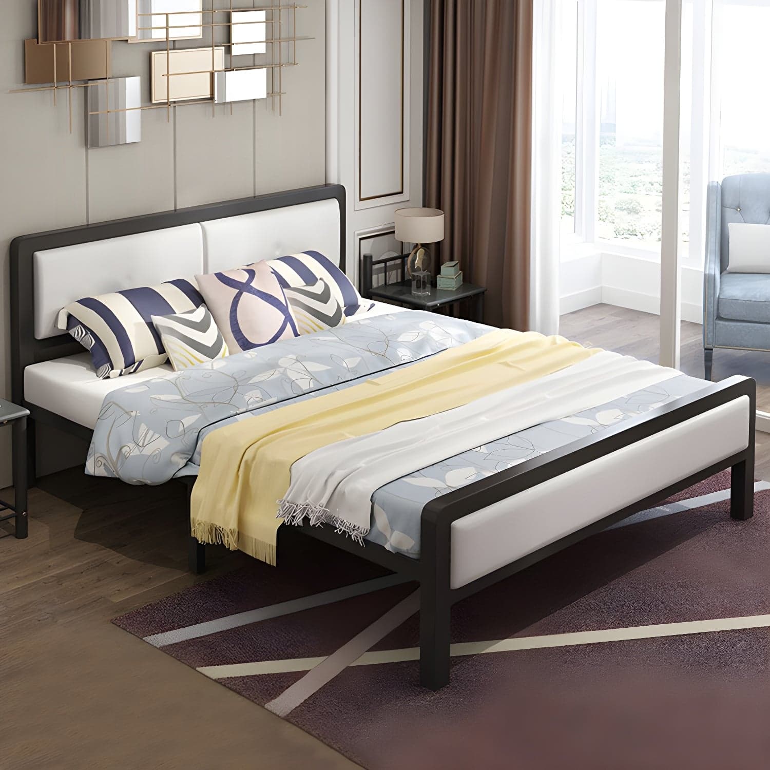 Contemporary Metal Standard Bed, Panel Rectangular Headboard Bed thumbnail 5