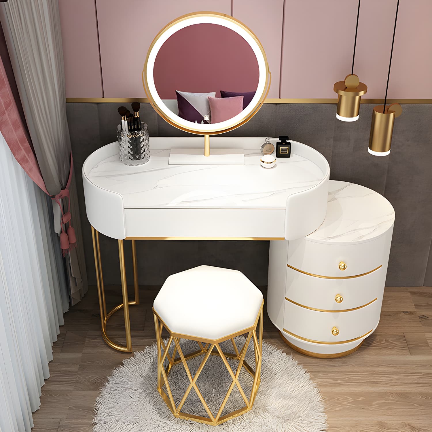 Glam Dressing Table Storage Box with Makeup with Drawers for Bedroom thumbnail 3