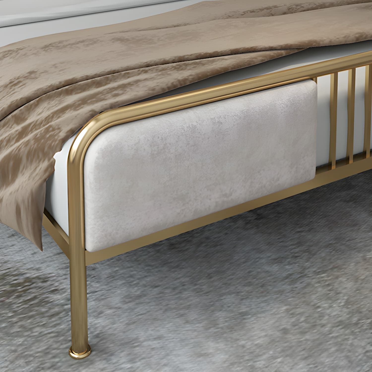 Glam Metallic Open-Frame Bed with Fabric Upholstered Headboard thumbnail 8