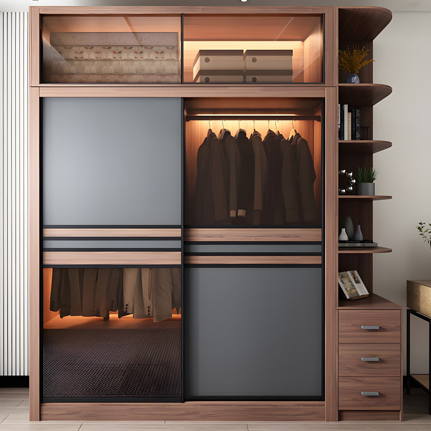 Brown Engineered Wood Wardrobe Armoire Modern Wardrobe Closet thumbnail 11