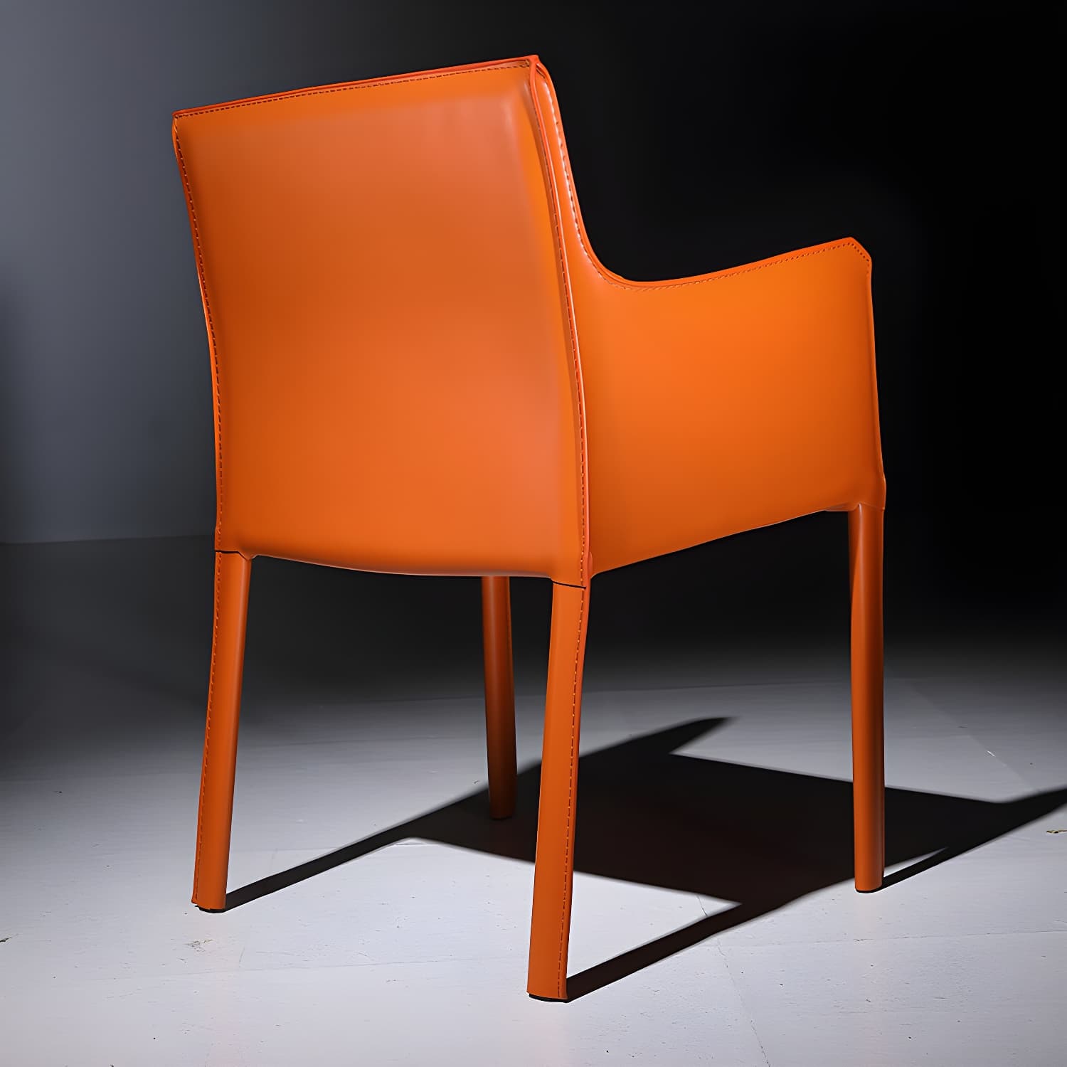 Designer Style Home Saddle Leather Arm Chair Matte Finish Solid Back Single Dining Chair thumbnail 7