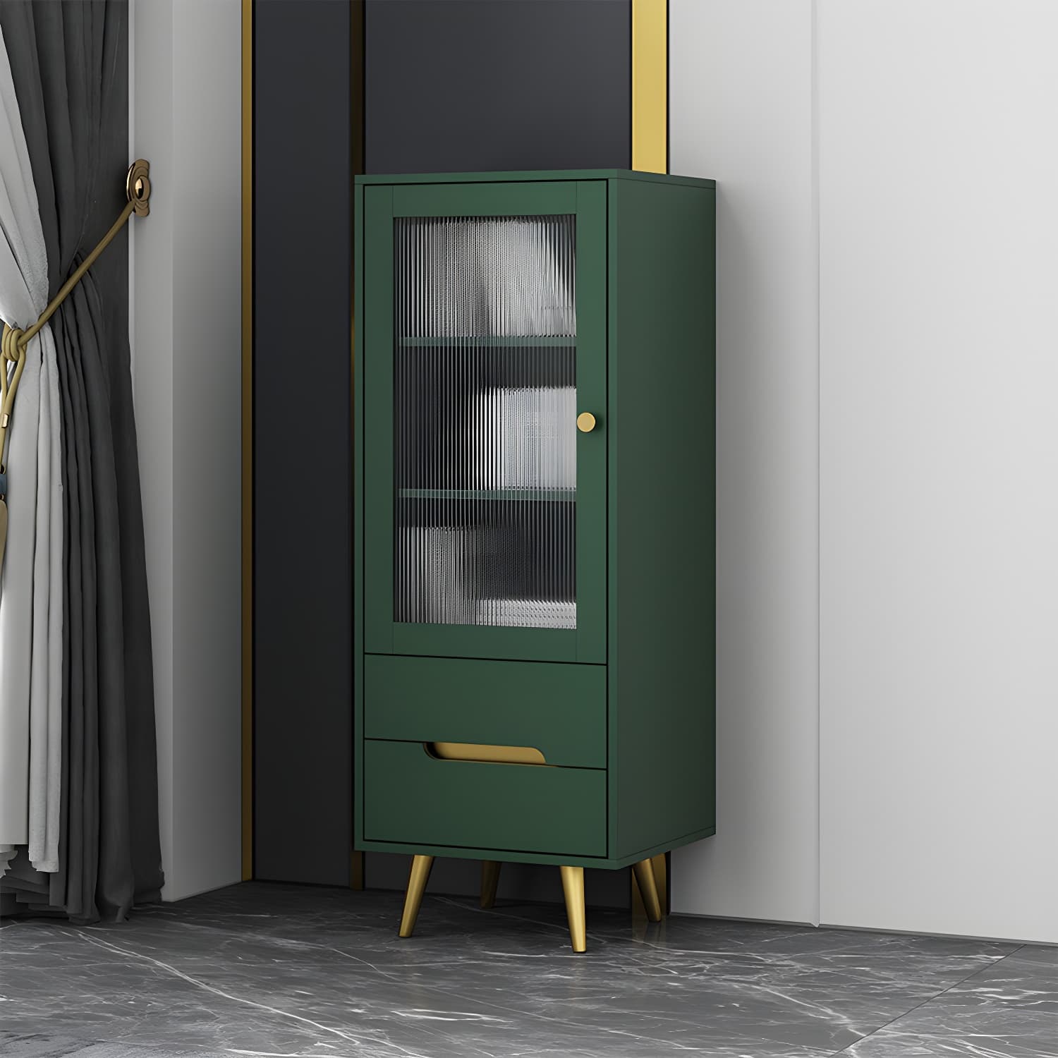 Modern Wooden Accent Cabinet with 2 Drawers and Glass Door Cabinet thumbnail 6