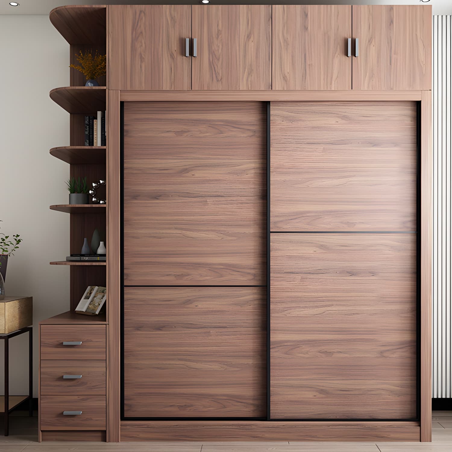 Brown Engineered Wood Wardrobe Armoire Modern Wardrobe Closet thumbnail 14