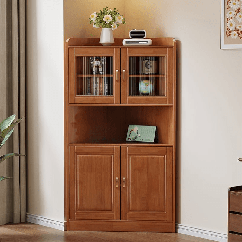 Independent Corner Utility Storage Cabinet in Cocoa/Gray/White with Grip Bars, 2 Exterior Shelves and 2 Cabinets/1 Cabinet in a Trendy Style, Glass-panel Door Included/Not Included thumbnail 4