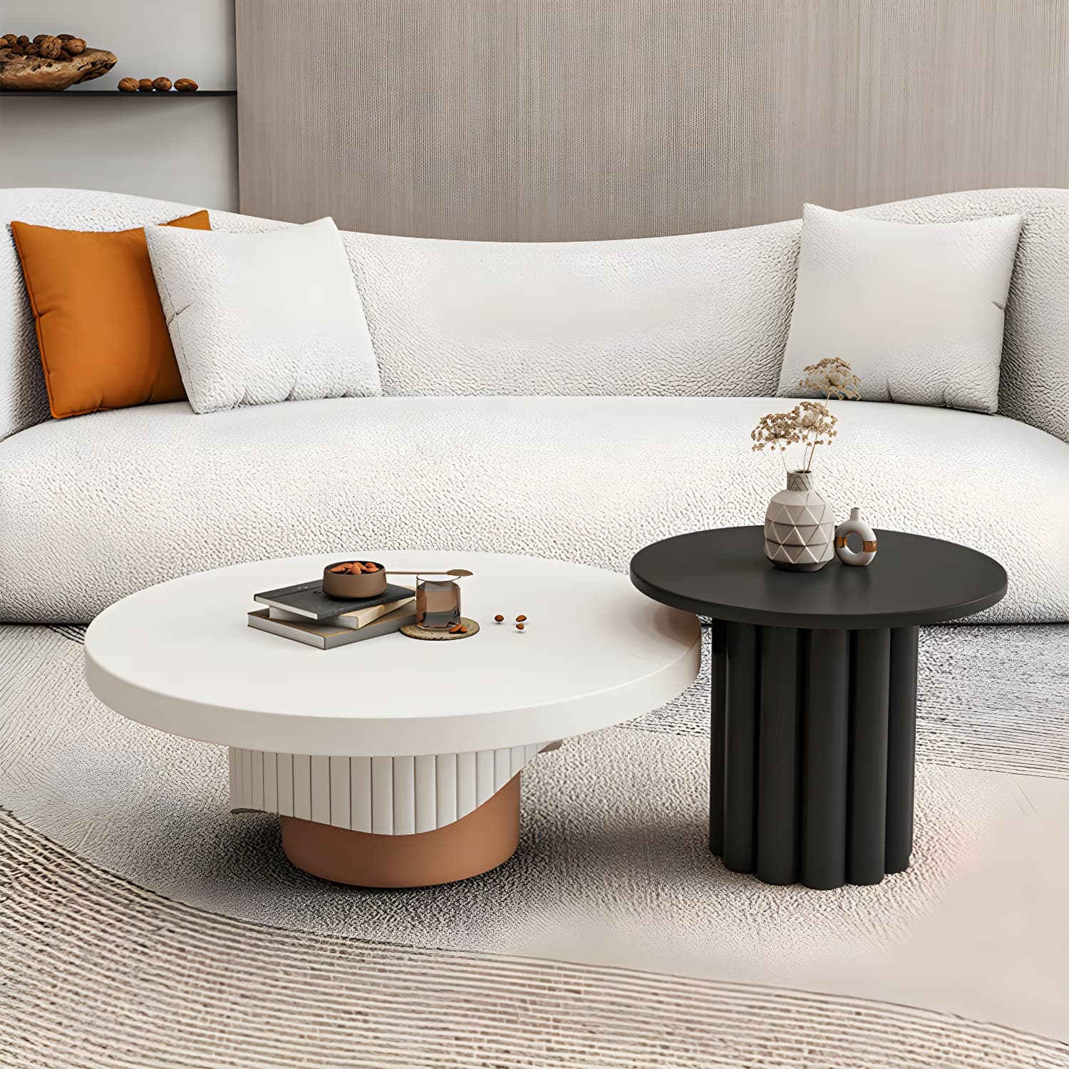 Pedestal Round Coffee Table Set Modern Minimalist Cocktail Table thumbnail 13