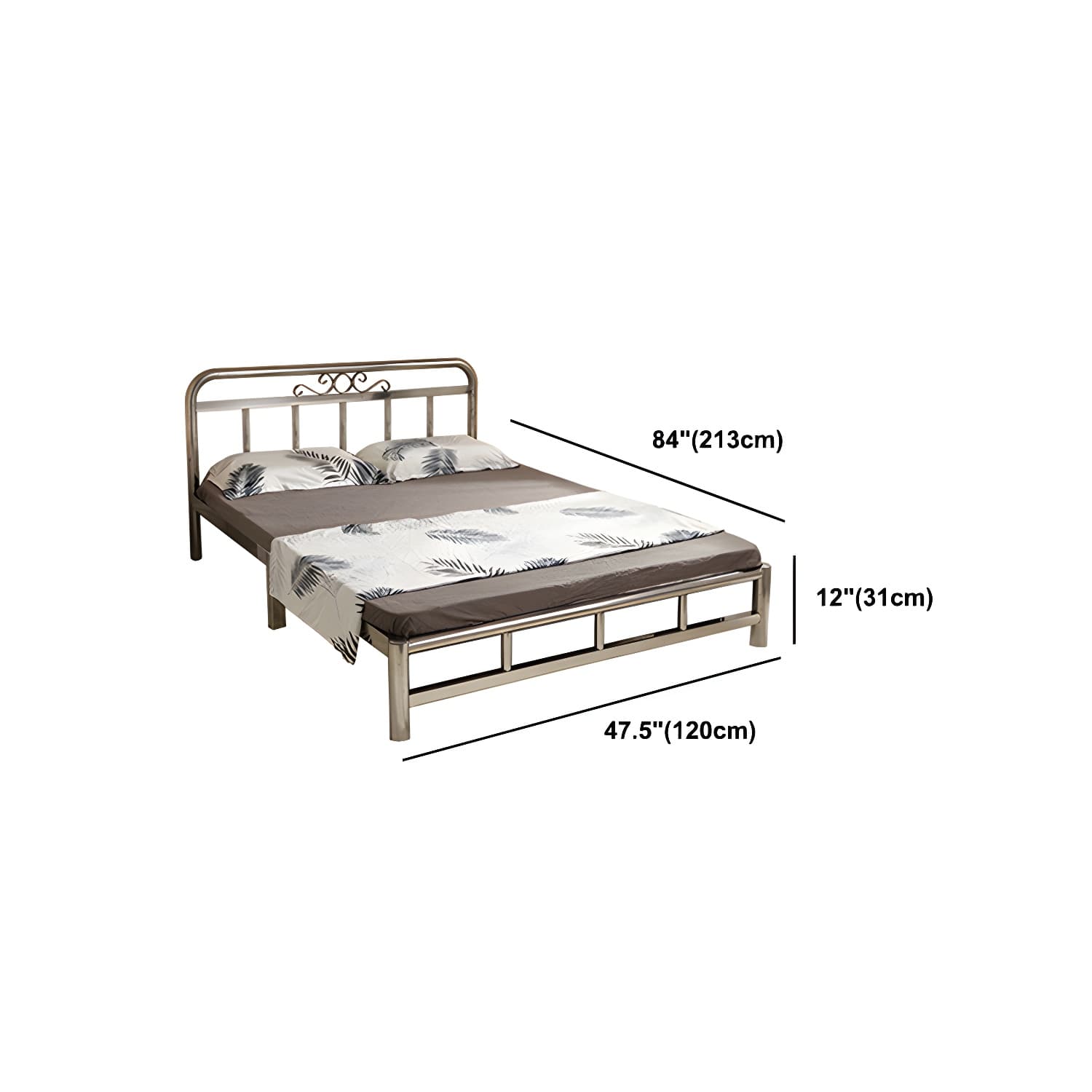 Silver Modern Steel Bed Rectangular Minimalist Bed with Metal Legs thumbnail 12