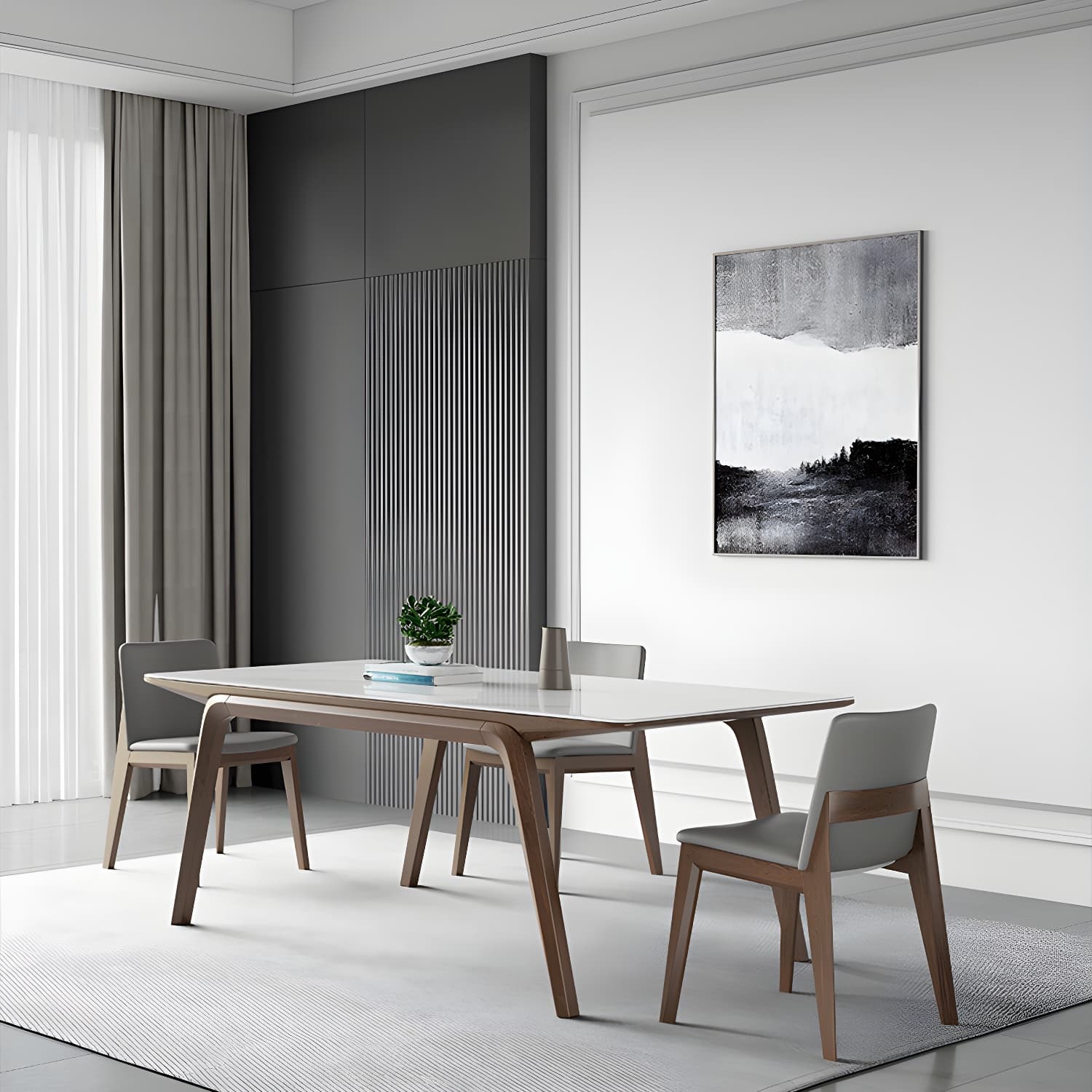 Designer Style Sintered Stone Top Dining Set Rectangle 1/3/4/5/7 Pieces Dining Table Set thumbnail 13
