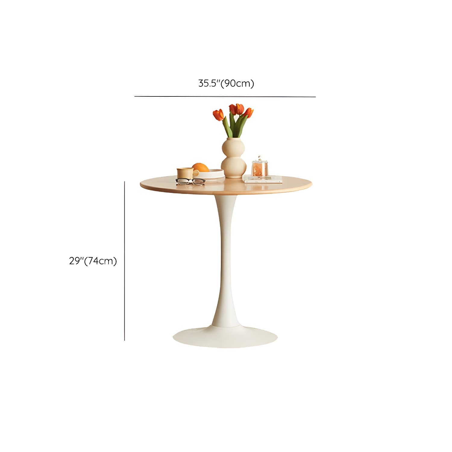White Round Wood Dining Table with Steel Tulip Base, Modern Design thumbnail 13