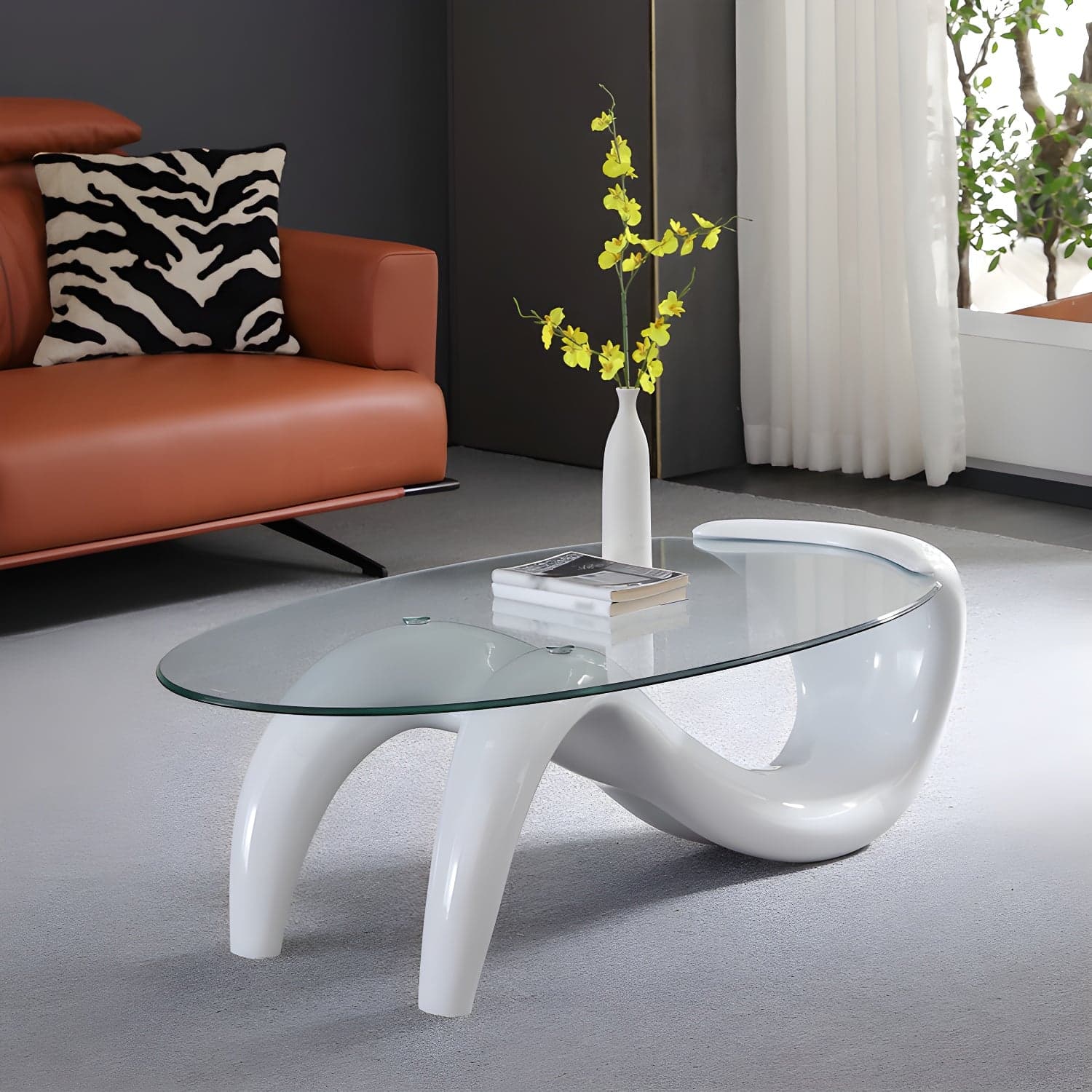 Abstract Coffee Table Contemporary Glass 15.7" Cocktail Table thumbnail 8