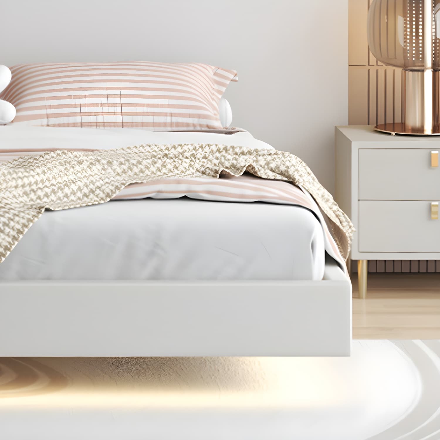 Contemporary Style White Standard Bed Pine Wood Platform Bed Frame thumbnail 4