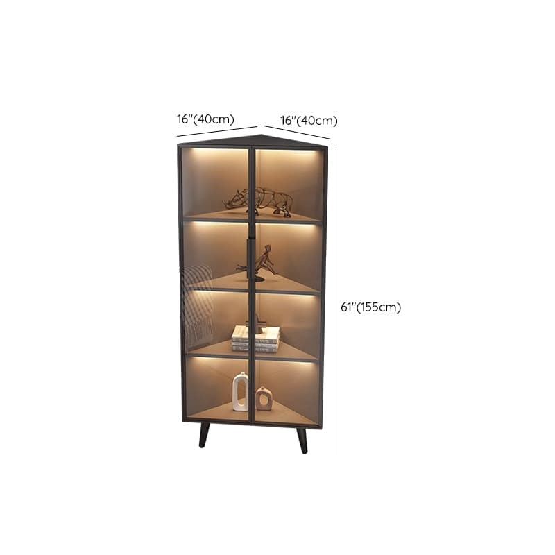 Dove Grey Scratch-immune Corner Accent Cabinet with Cabinet, Glass-panel Door, Adjustable Shelving and Handle Bars thumbnail 11