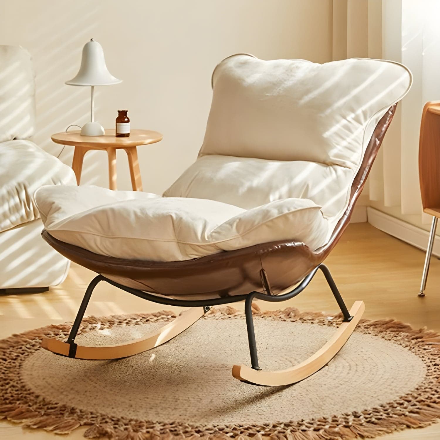 Stylish and Comfortable Modern Upholstered Rocking Chair with Natural Wood Legs thumbnail 6
