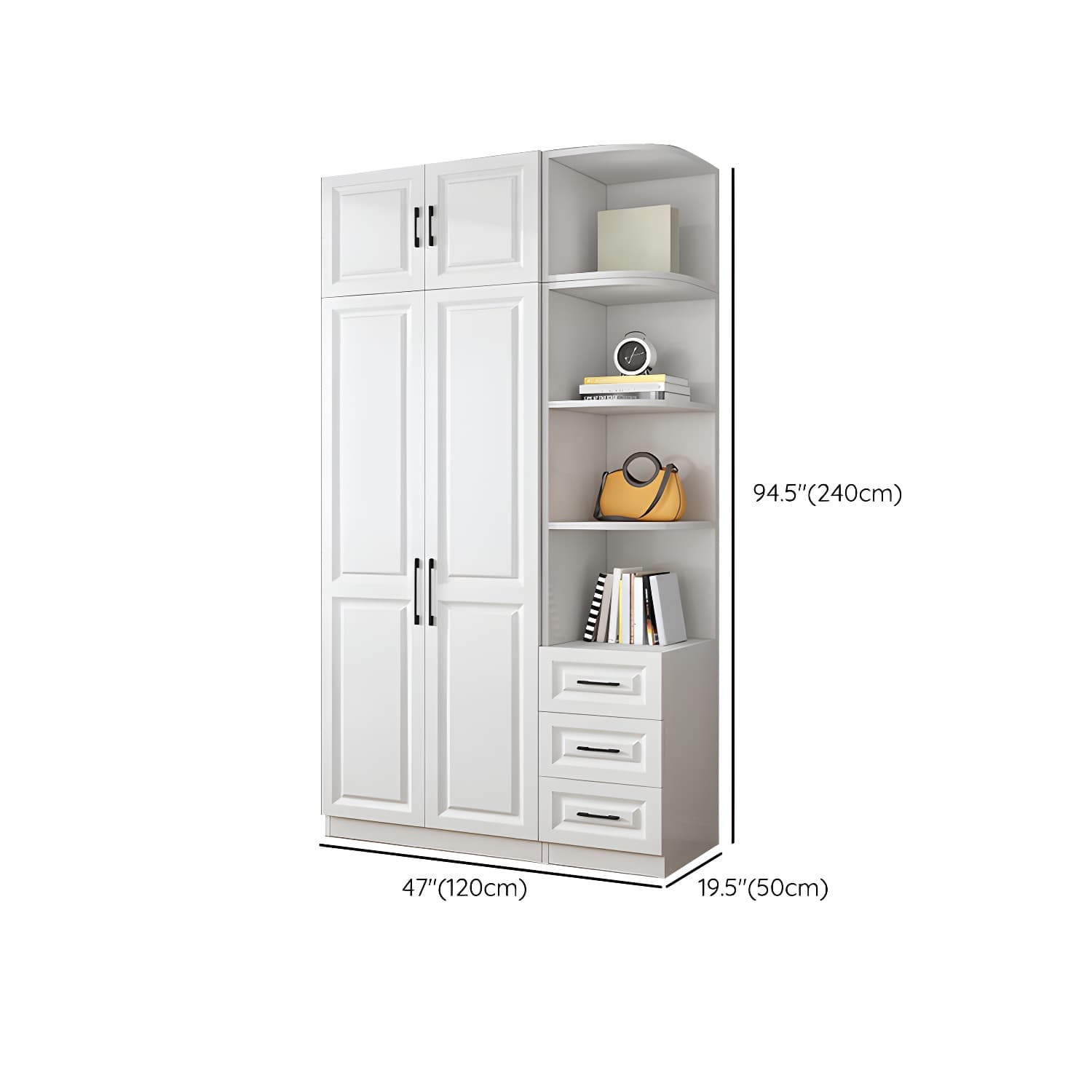 Modern White Wood Wardrobe Armoire with Shelves & Clothing Rod - Spacious and Stylish thumbnail 31