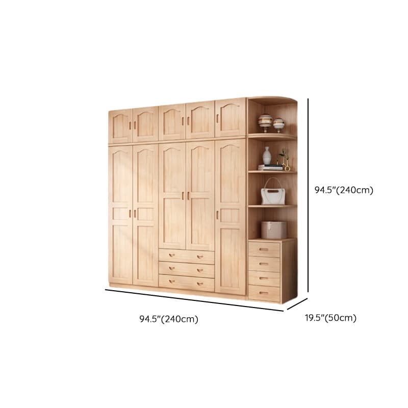 Modish Natural Color Reclaimed Wood Wardrobe Armoire with Soft Close Drawer, Soft Close Door thumbnail 35