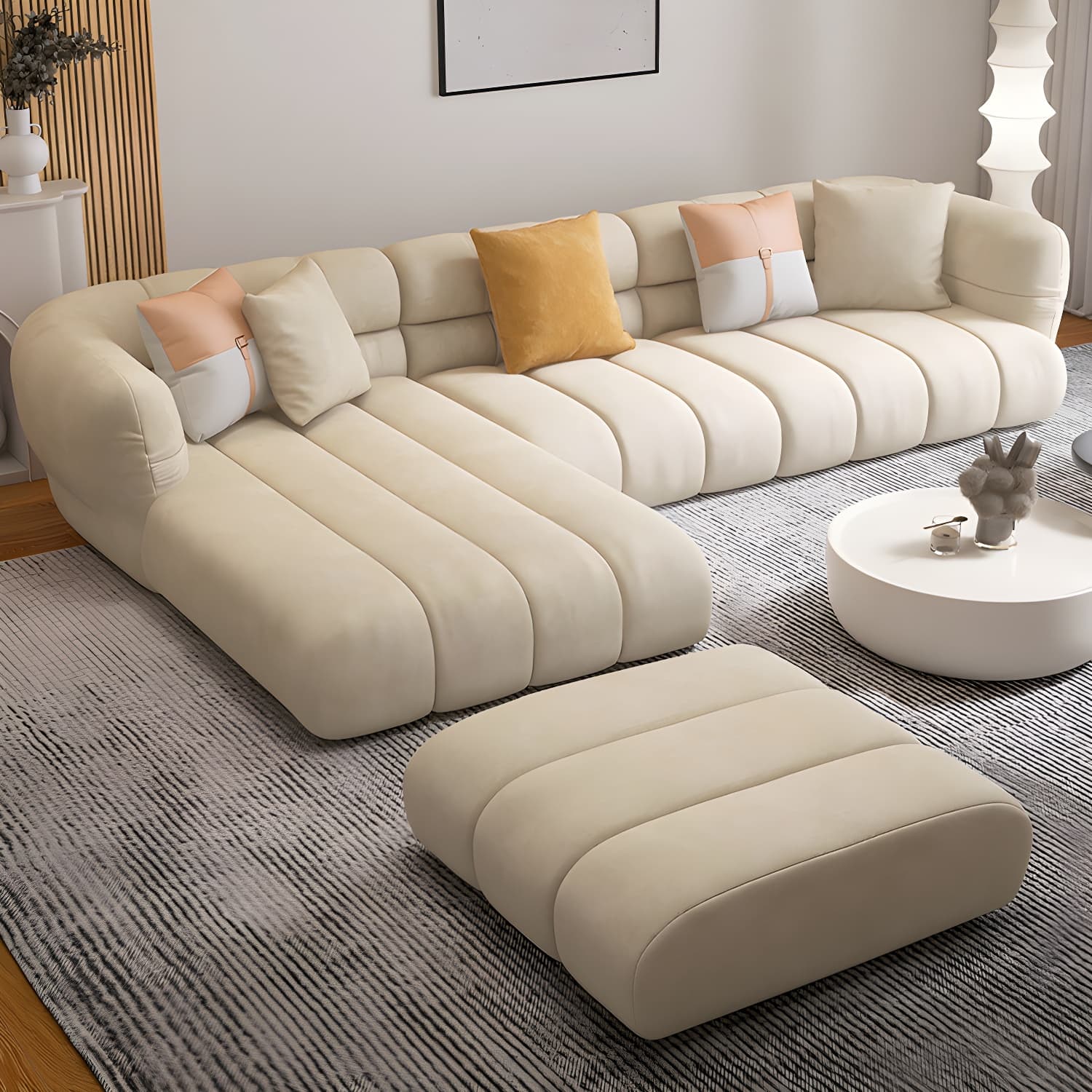 Stylish Beige L-Shape Sectional Sofa Chaise with Storage Included thumbnail 11
