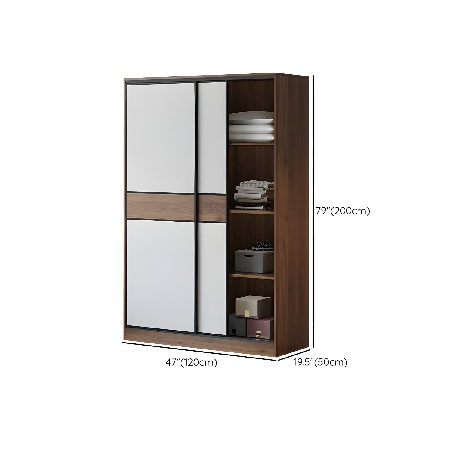 Modern Brown Wood Wardrobe Armoire with Sliding Doors, Shelves, and Clothing Rod thumbnail 12