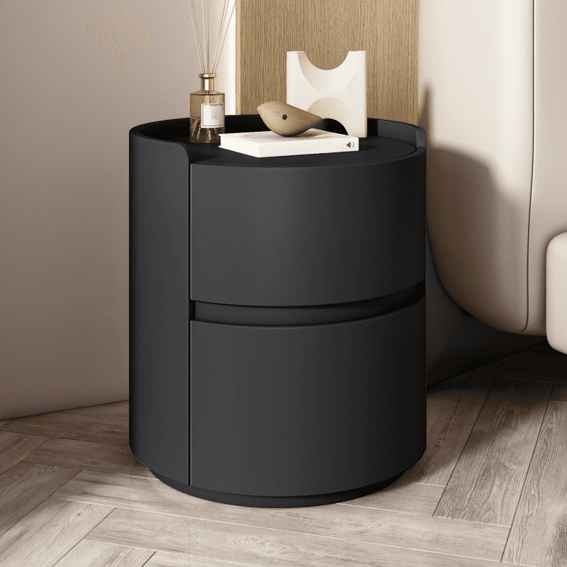 Modern Simple Style Vinyl Leather Nightstand With Drawer Storage, 2 Drawers