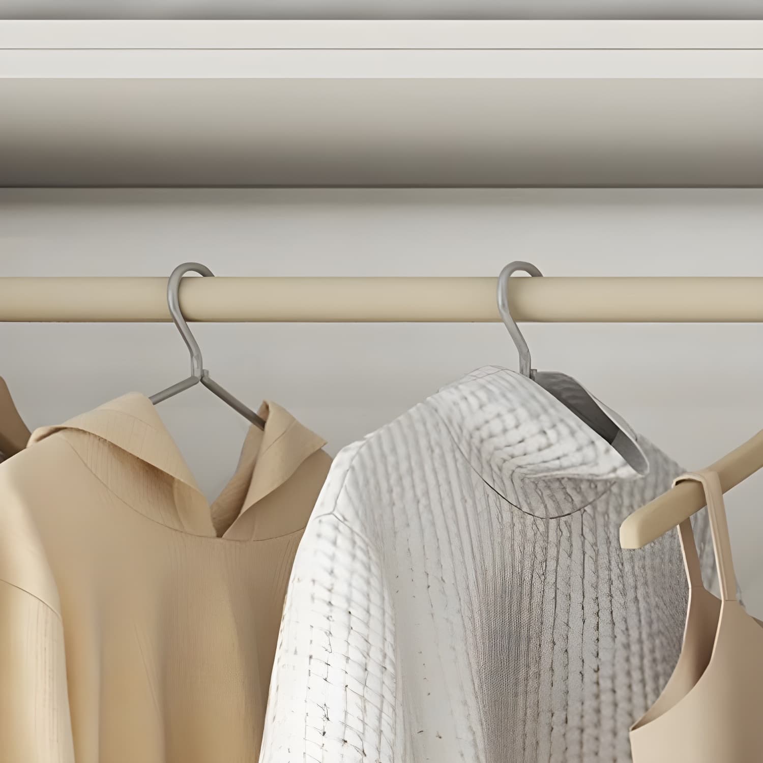 Modern white wood wardrobe armoire with hinged doors, clothing rod & shelves thumbnail 8