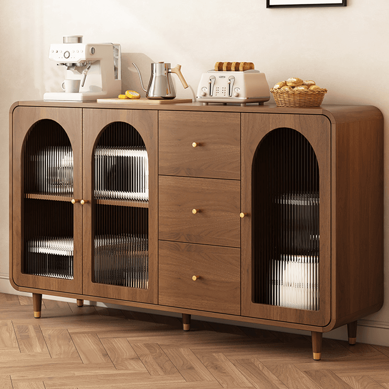 3 Drawers Modish Tan Standard Sink Cabinet with Glass Doors, 2 Shelves/1 Shelf, and Cabinets thumbnail 1