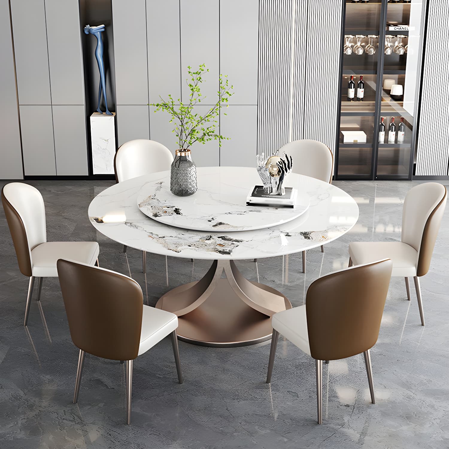 Modern 1/4/7 Pieces Dining Table Set with Sintered Stone Top Stainless Steel Dinette Set thumbnail 2