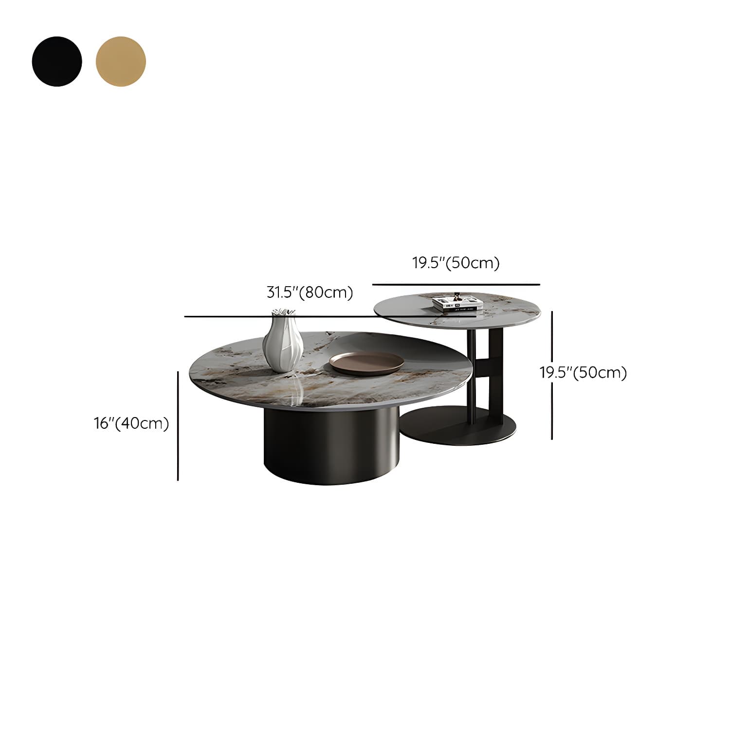 Slate Coffee Table Round Nesting Coffee Table Set with Pedestal Legs thumbnail 17