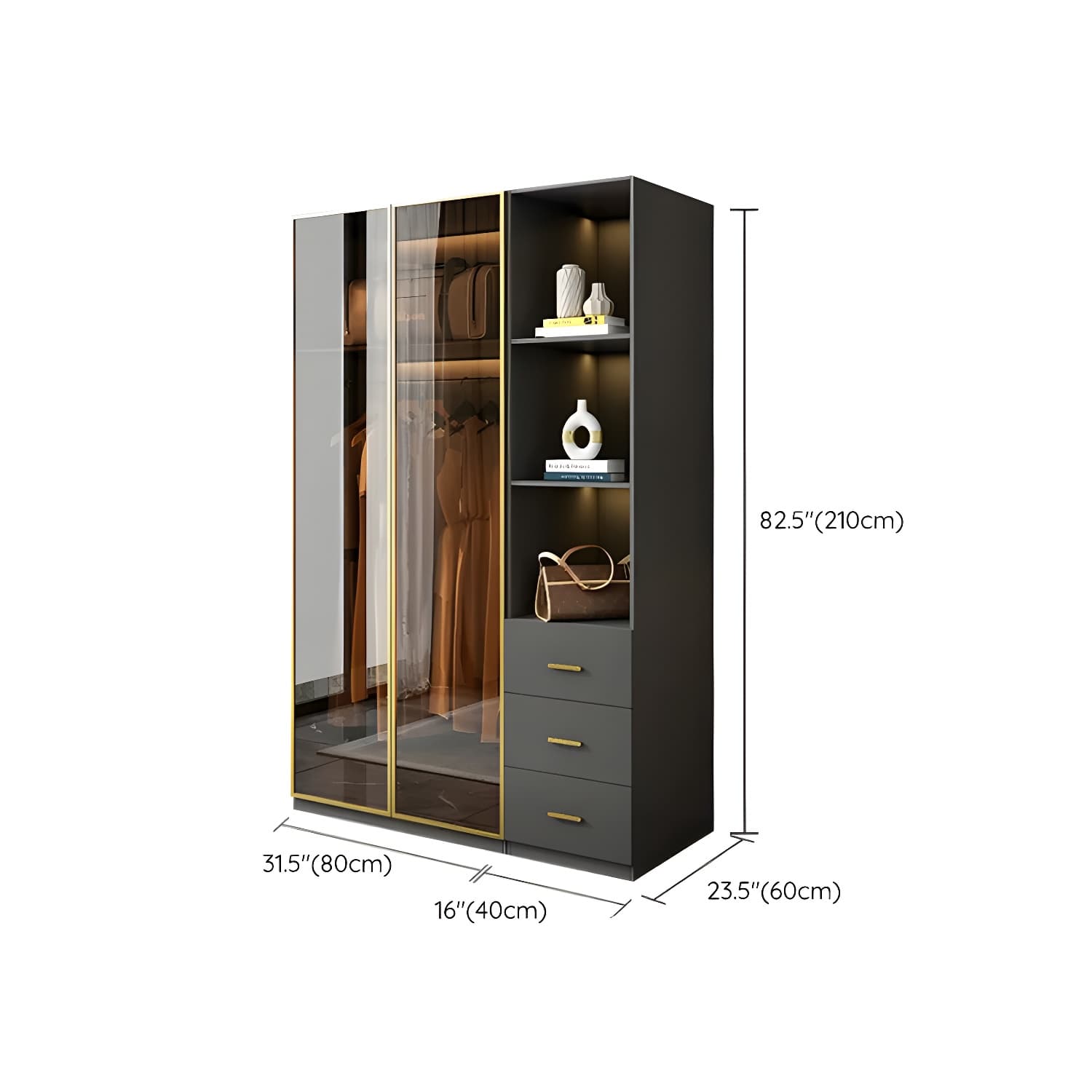 Modern Black Wood Wardrobe Armoire with Soft-Close Drawers & Clothing Rod thumbnail 26