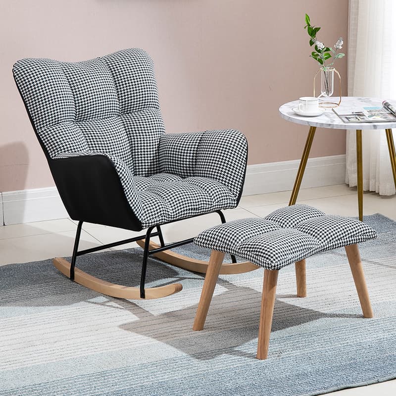 Contemporary Alloy Cushioned Living Room Rocking Chair 2 Piece Set with Footstool & Recessed Arm thumbnail 19