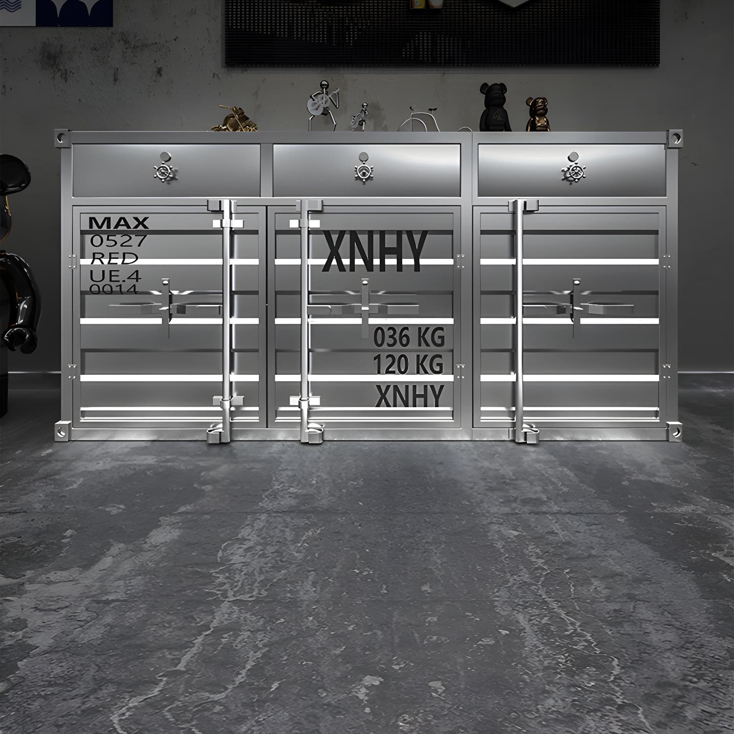 Industrial Silver Metal Sideboard Credenza with Cabinets and Shelves thumbnail 9