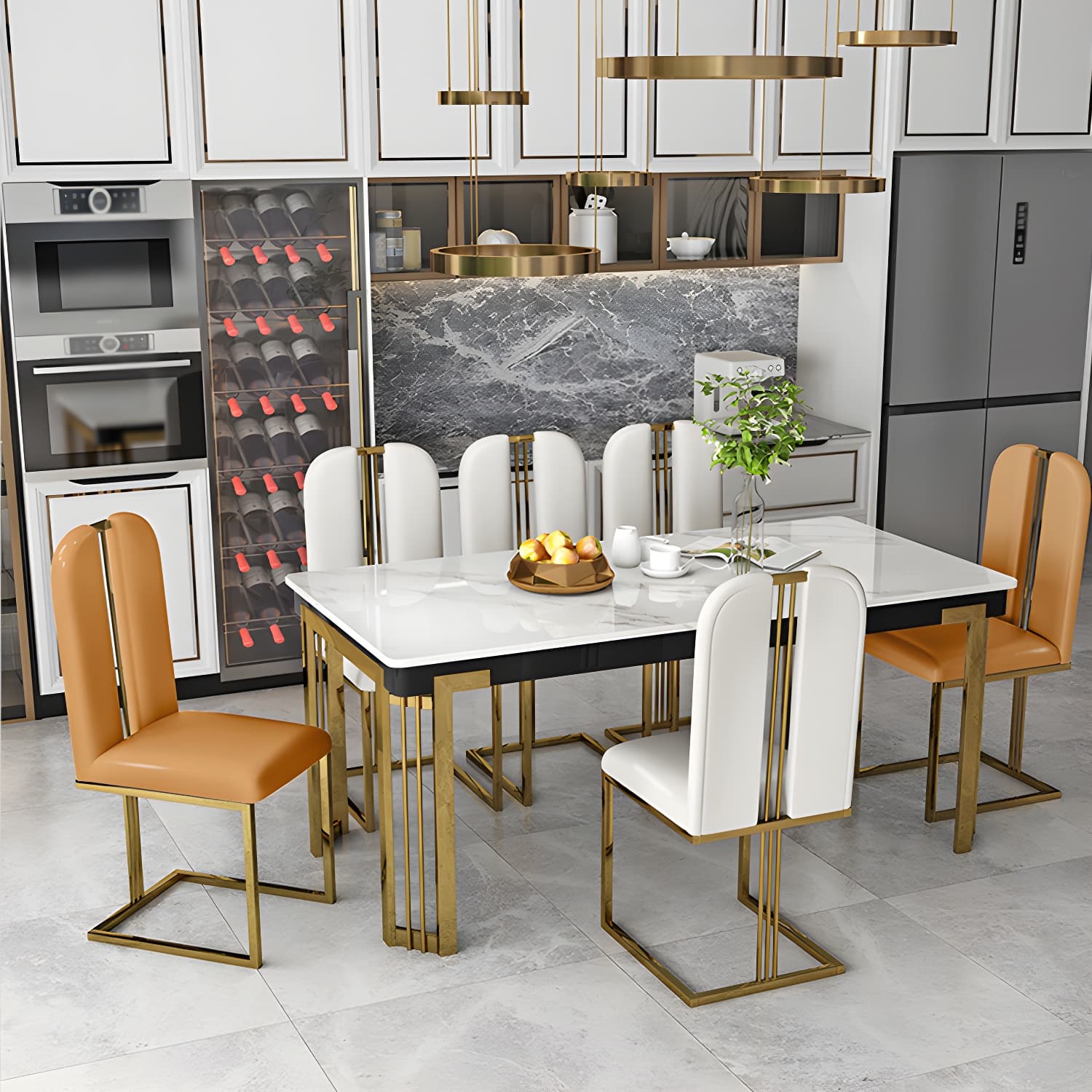 Modern 1/2/7/9 Pieces Dining Set Marble Dining Furniture Set /Separate Items thumbnail 1