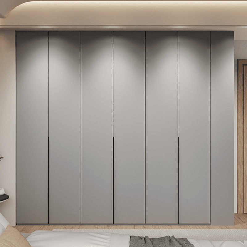 Dove Grey Minimalist Manufactured Wood Wardrobe Closet with Compartments, Soft Close Door, Interior Shelves, and Clothing Rod thumbnail 2