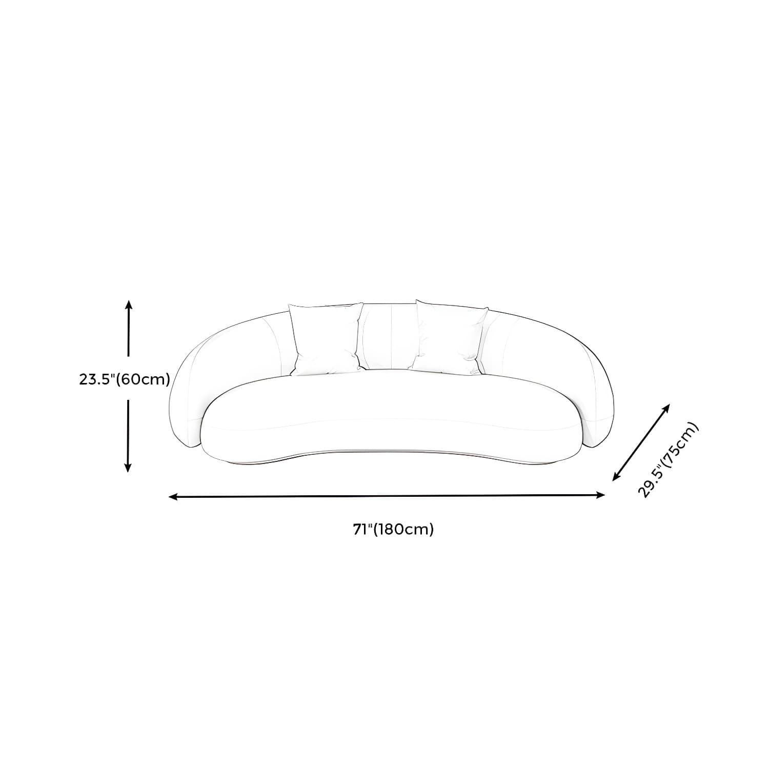 Beige Scandinavian Curved Sofa Tight Back Couch with Tuxedo Arm thumbnail 22