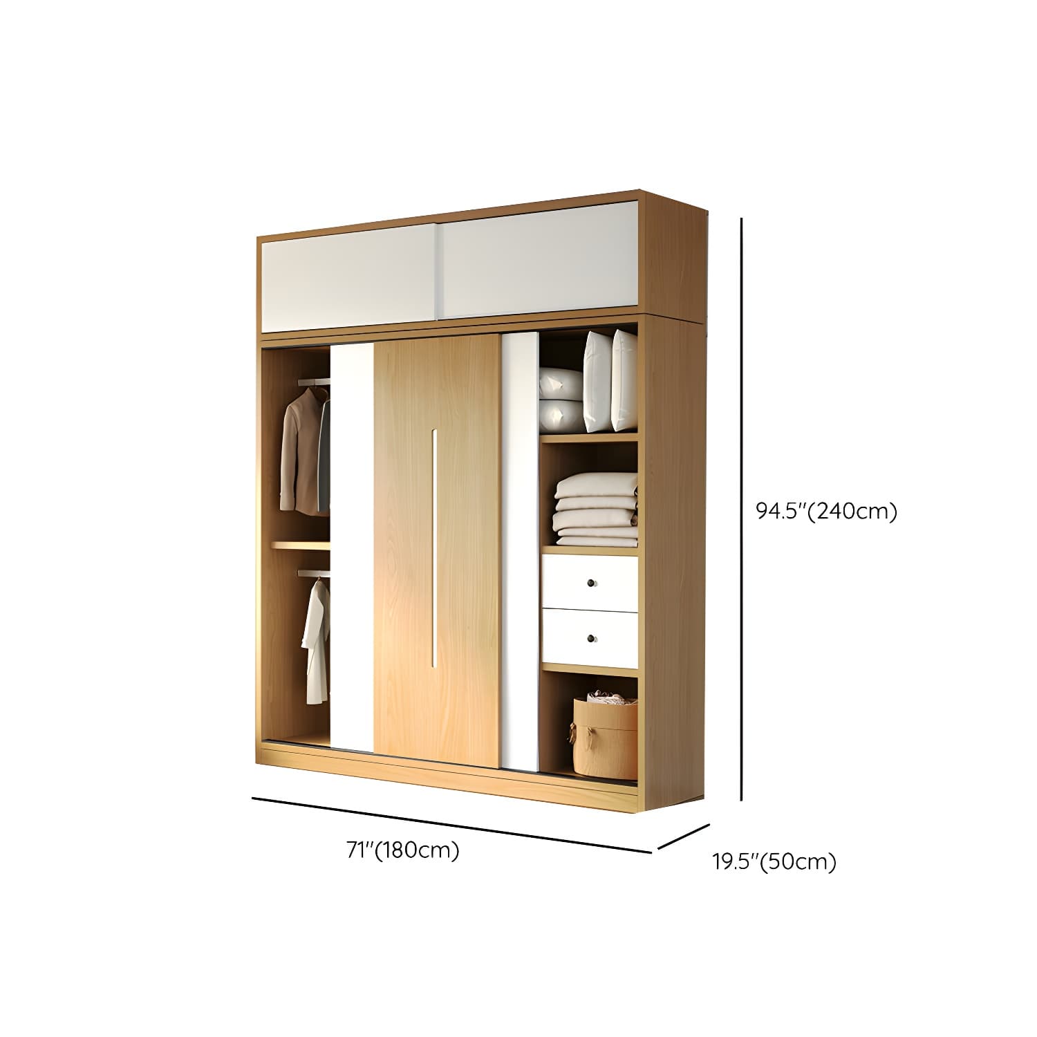 Natural Color Minimalist Cabinet Armoire with Soft Close Drawer, Soft Close Door & Interior Shelves thumbnail 19