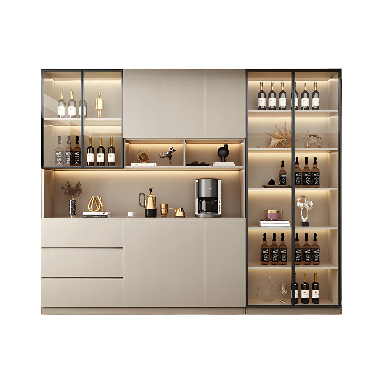 Contemporary Champagne Engineered Wood Shelves Included Sideboard with Doors thumbnail 5