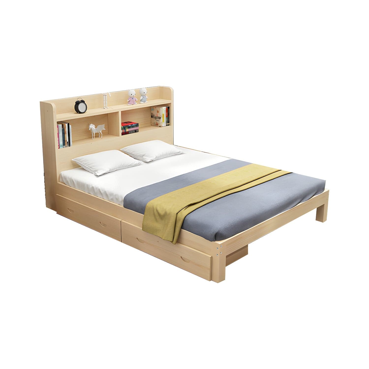 Nordic Solid Wood Bookcase Included Bed Frame Upholstered 2-Drawer Bed Frame thumbnail 5