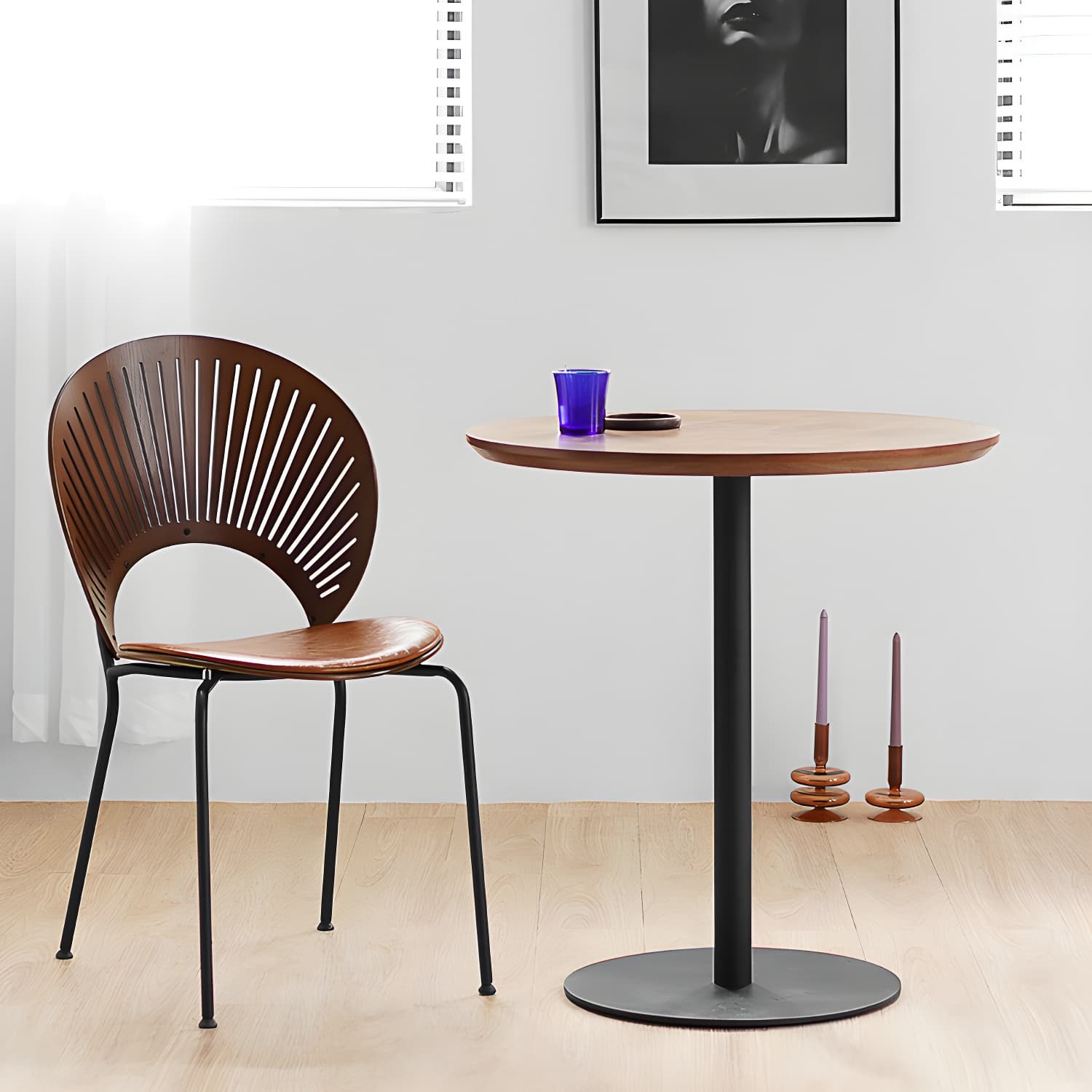 Round Tulip Base Casual Dining Table Four-Color Fixed Table with Solid Wood thumbnail 17