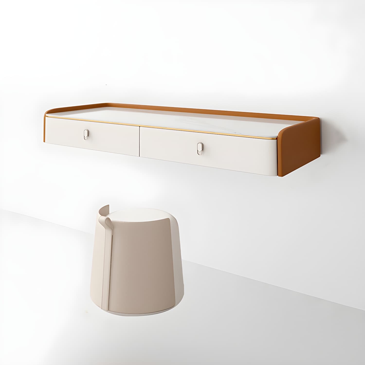 Glam Style Off-white Slate Countertop Wall Mounted with 1/2 Drawer Dresser thumbnail 12