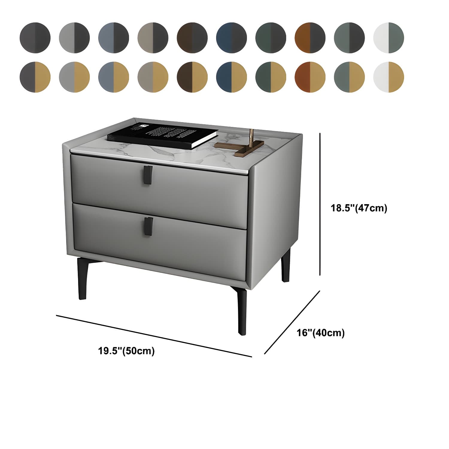 Solid Wood Bedside Table, Modern 2 - Drawer Stone Top Nightstand thumbnail 23