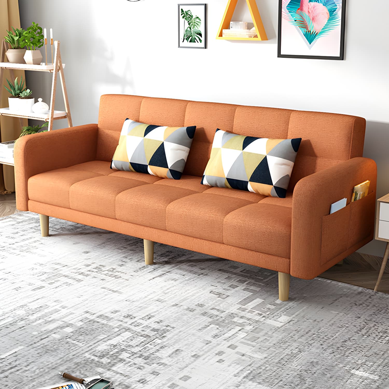 Modern Linen Tufted Sofa Bed 31"H Convertible Sofa with Square Arm thumbnail 7