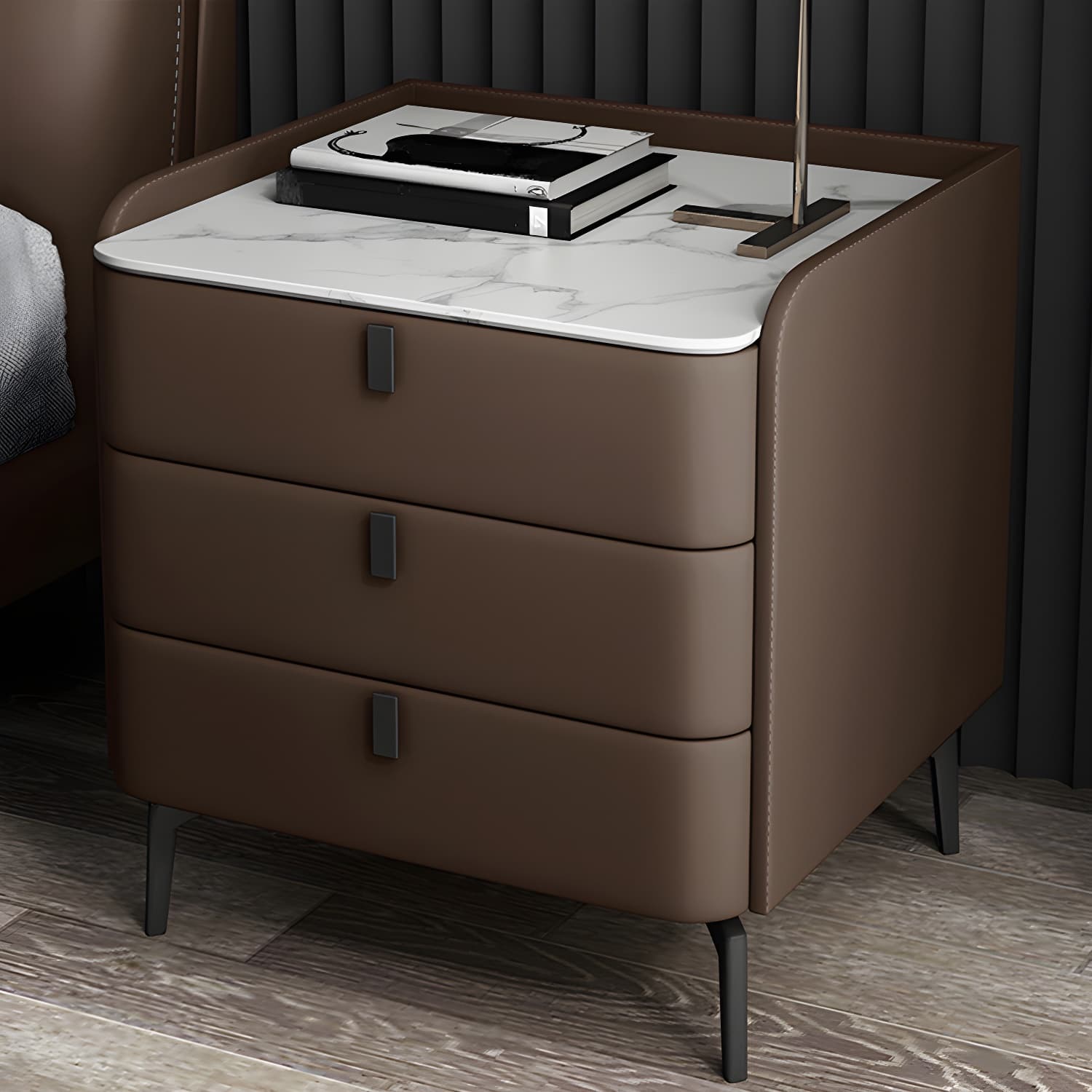 Wooden Nightstand with 3 Drawers Contemporary 25" Tall Nightstand thumbnail 3