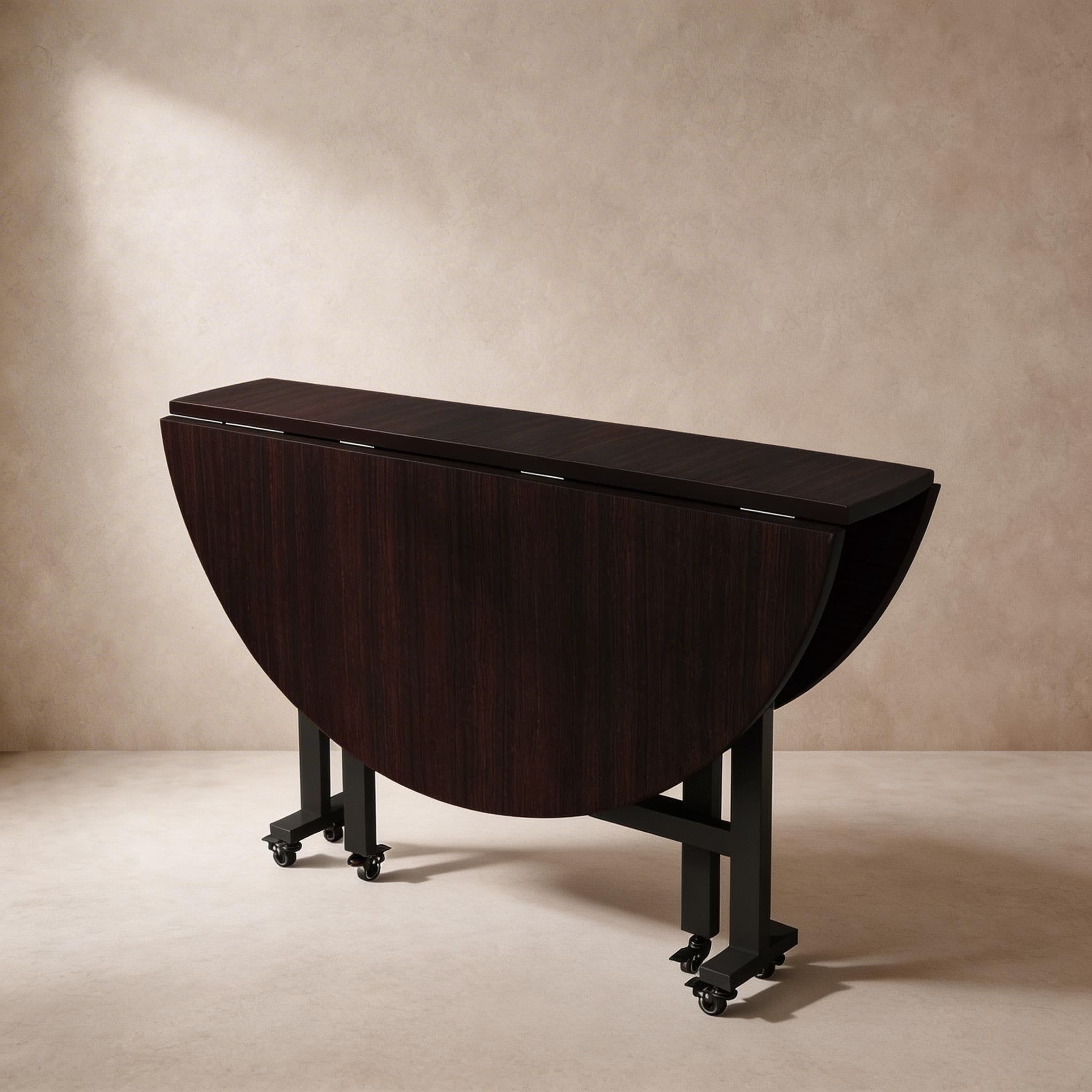 Simple Circular Weathered Wood Dining Table with MDF Top and Extendable Leaf Mechanism thumbnail 13