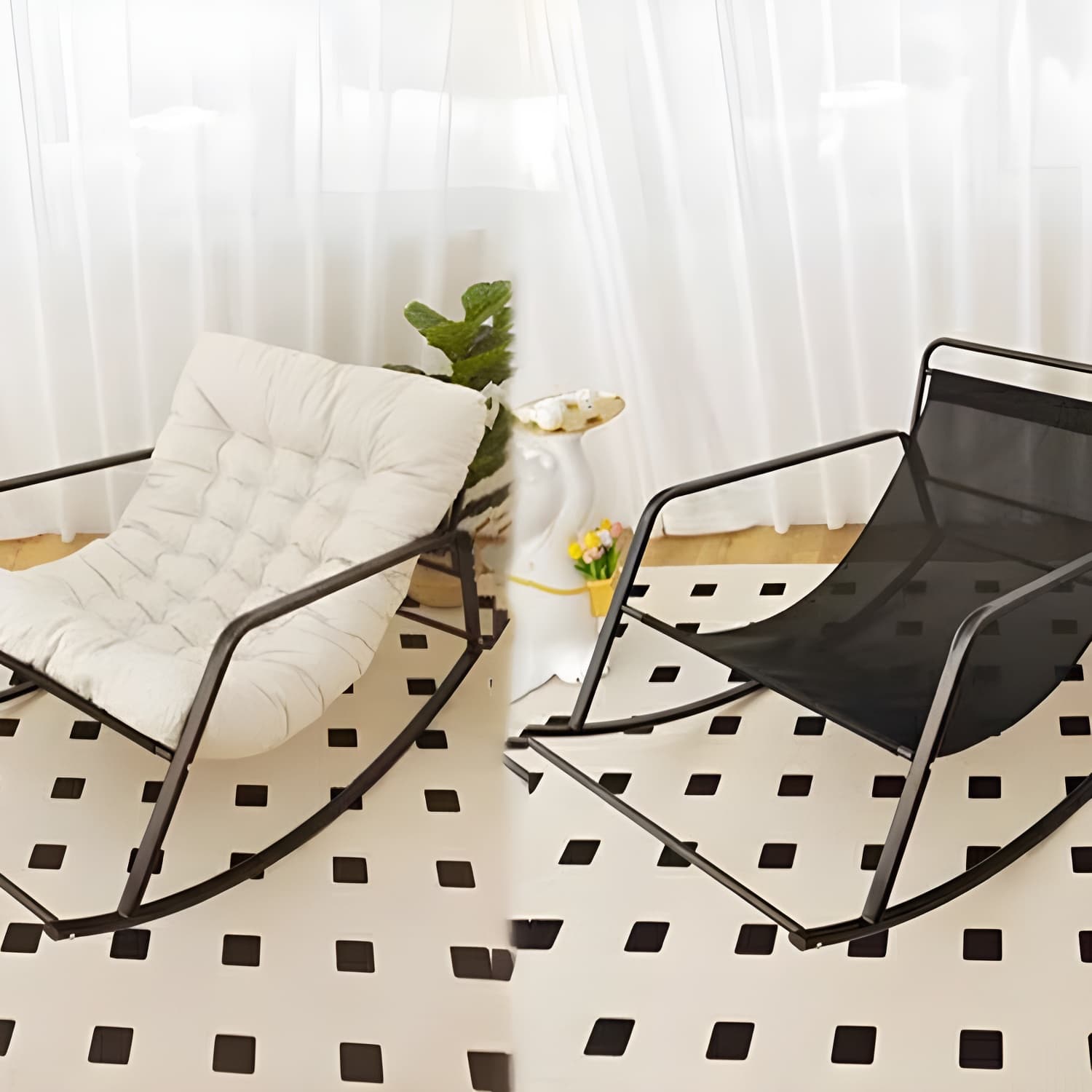 Modern Indoor Rocking Chair with Track Arms, Spindle Back and Metal Legs thumbnail 8