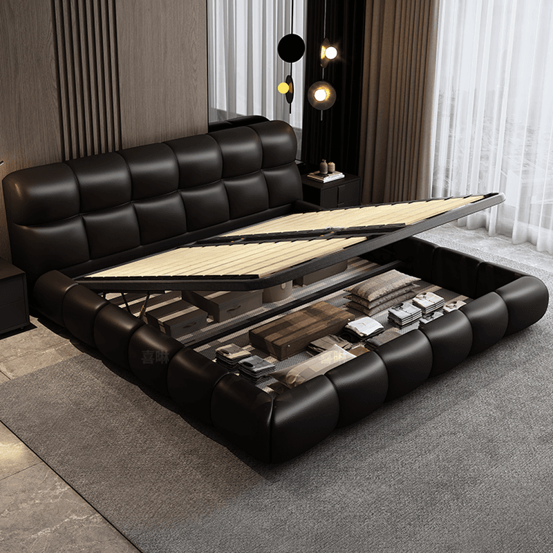 Tool-Free Assembly Padded Frame Rectangle Genuine Leather Solid Color Sponge Pallet Bed Frame for Living Room, Lift Up Storage Included/Not Included thumbnail 10