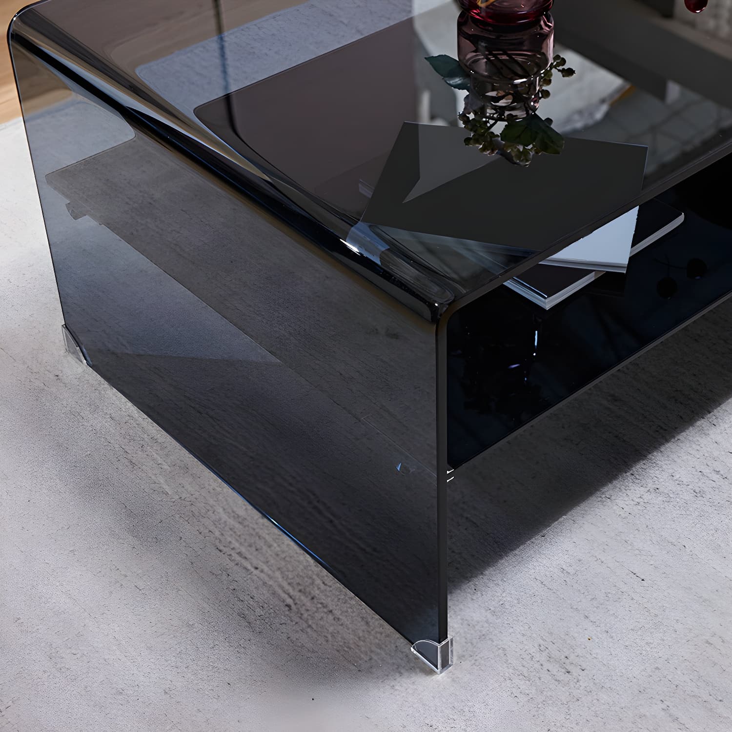 Sled Single Coffee Table Glass Modern Black/White Rectangular Cocktail Table thumbnail 7