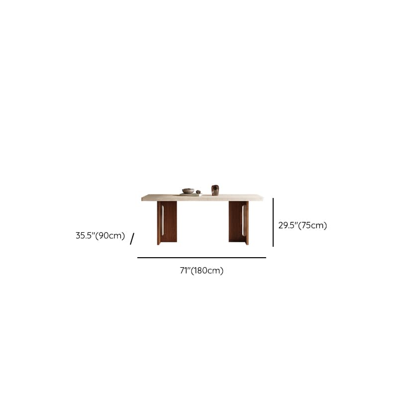 Minimalist Rectangular Slate Stone Dining Table Set with Two-sided Pedestal in Ivory thumbnail 13